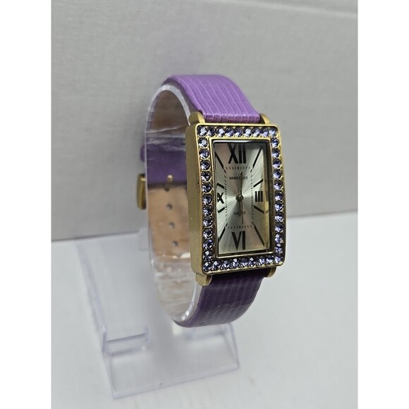 Heidi Daus Purple Crystal Rectangular Watch Quartz New Battery Leather Strap - Picture 3 of 13